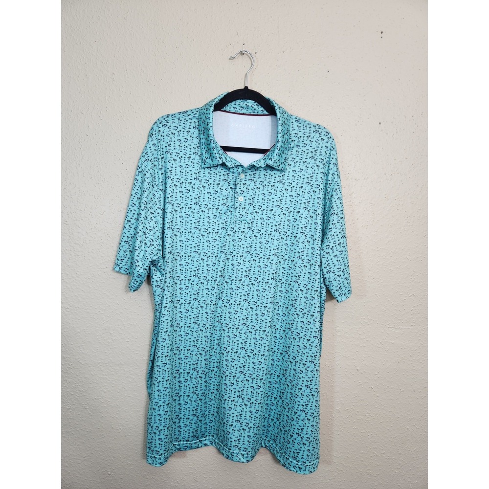 Maelreg Mens 2XL Turquoise‎ Palm Tree Performance Polo Short Sleeve Golf Shirt
